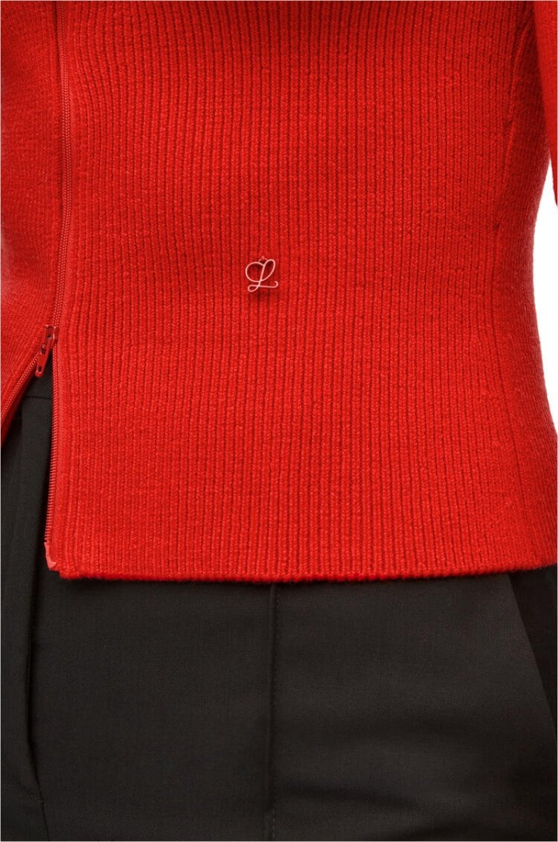 Prendas De Punto Loewe Cropped zip up sweater in wool Mujer Vermillion | 642EFRIQN