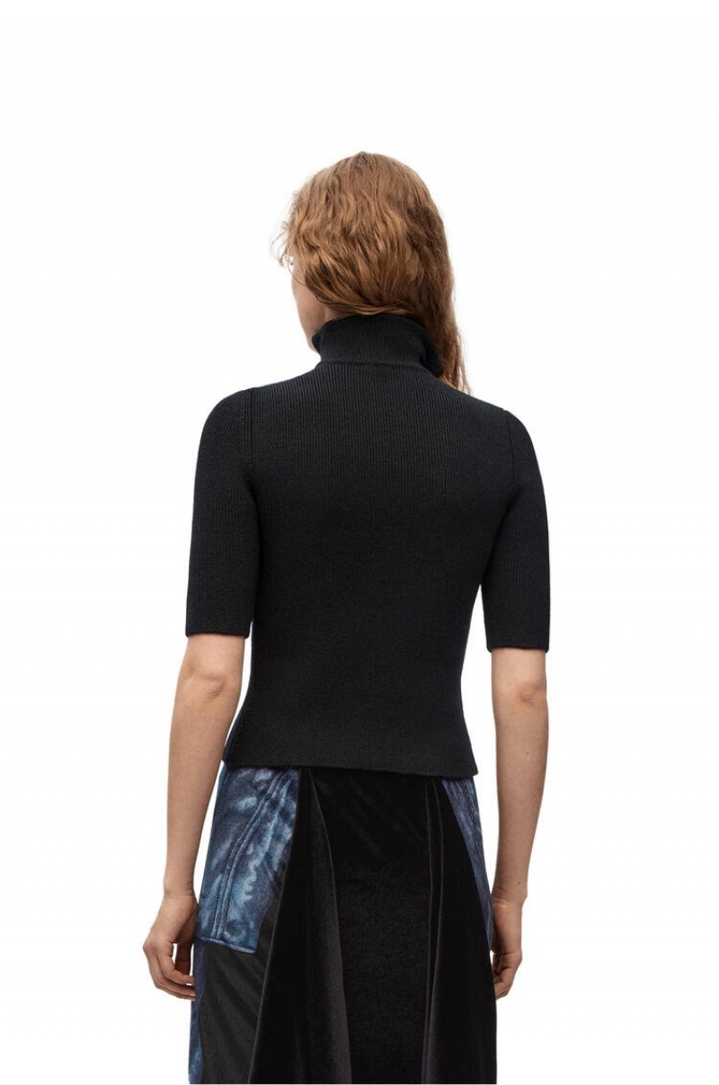 Prendas De Punto Loewe Cropped zip up sweater in wool Mujer Negras | 580ZUYGMA