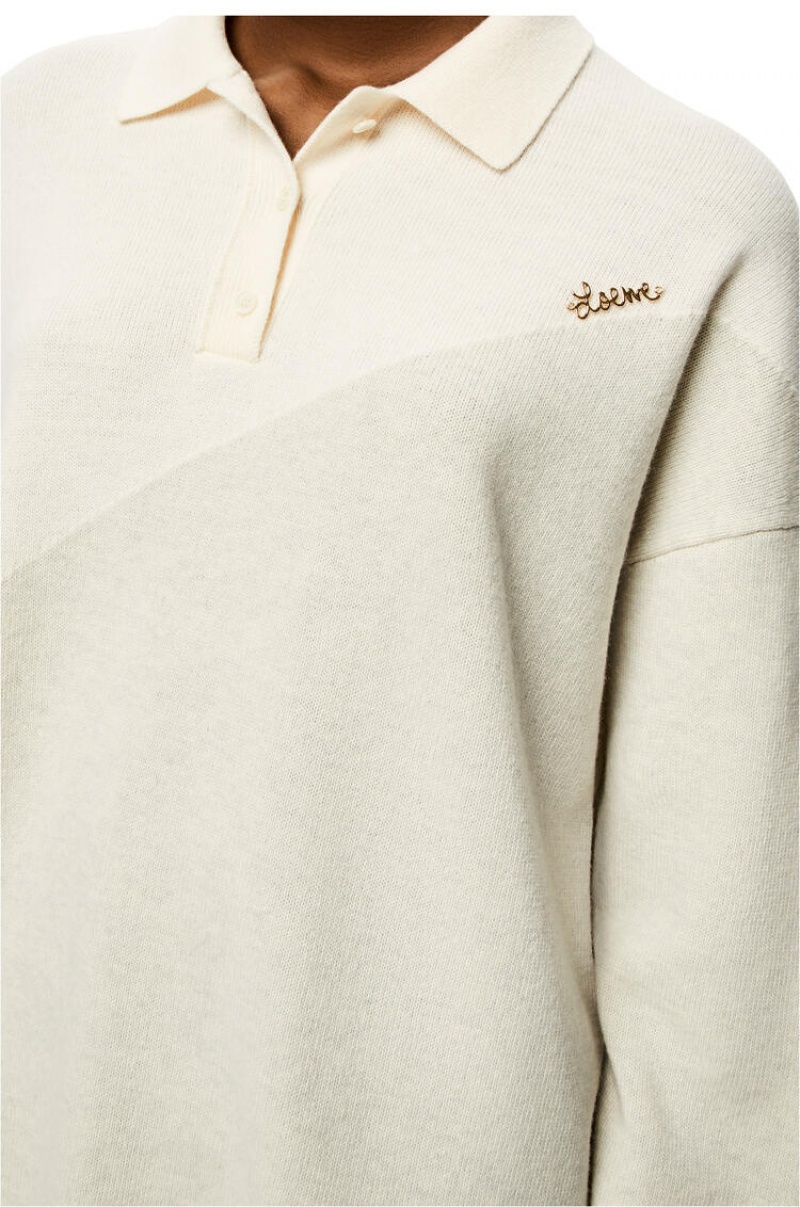 Prendas De Punto Loewe Estampadas polo collar sweater in wool Mujer Blancas Gris | 742YGNQWF