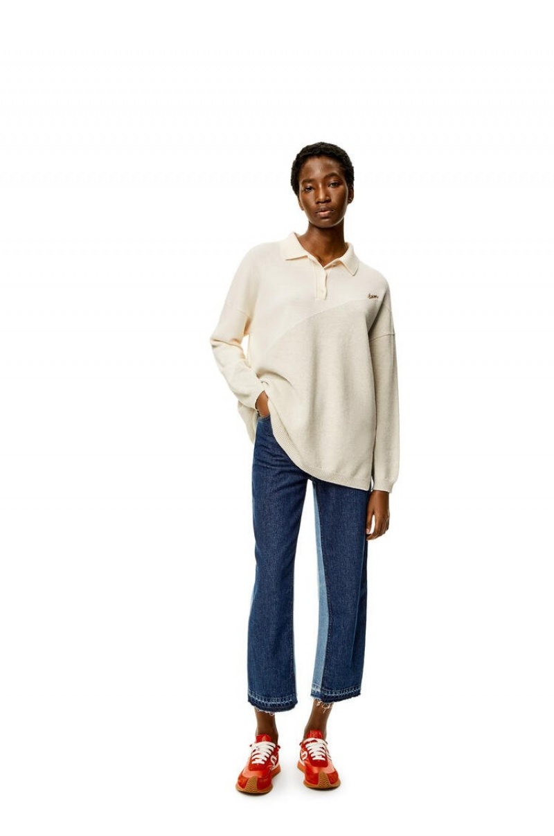 Prendas De Punto Loewe Estampadas polo collar sweater in wool Mujer Blancas Gris | 742YGNQWF