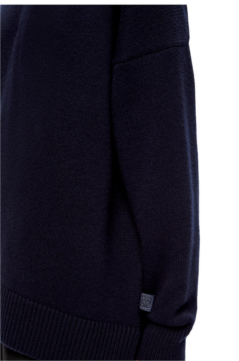 Prendas De Punto Loewe Half zip sweater in cashmere Mujer Azul Marino Azules | 724YDVLZW