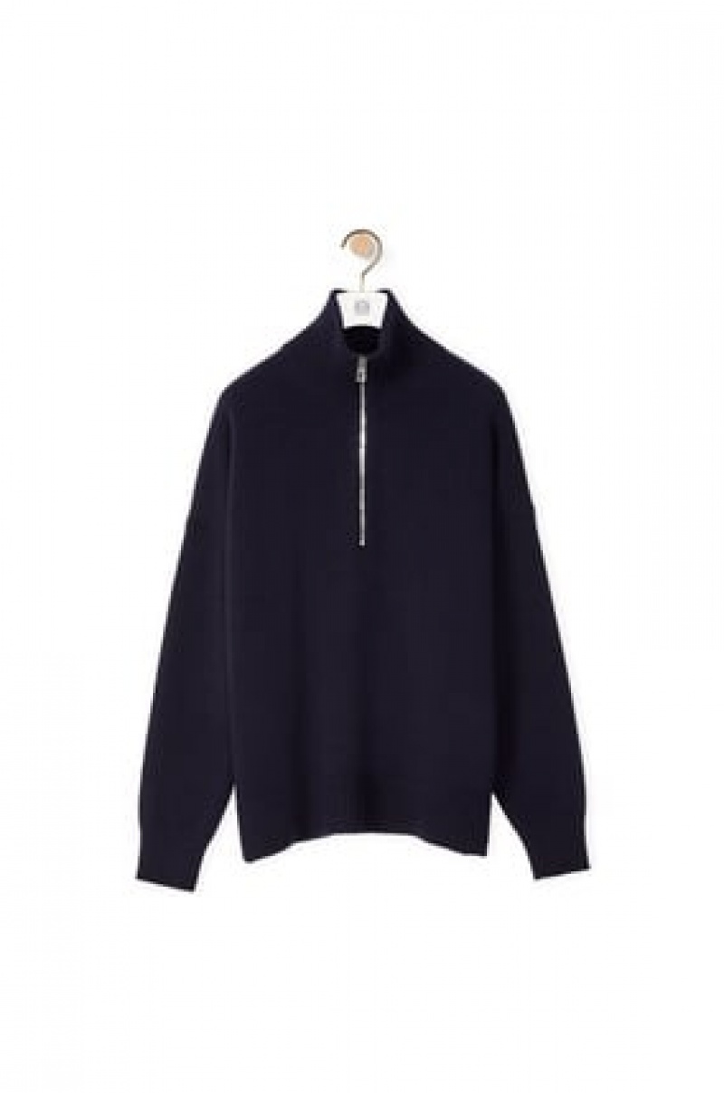 Prendas De Punto Loewe Half zip sweater in cashmere Mujer Azul Marino Azules | 724YDVLZW