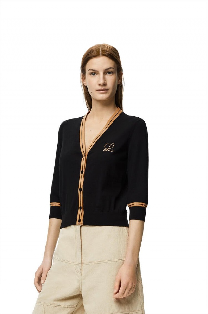 Prendas De Punto Loewe LOEWE cropped cardigan in wool Mujer Negras Beige | 578IGYKUA