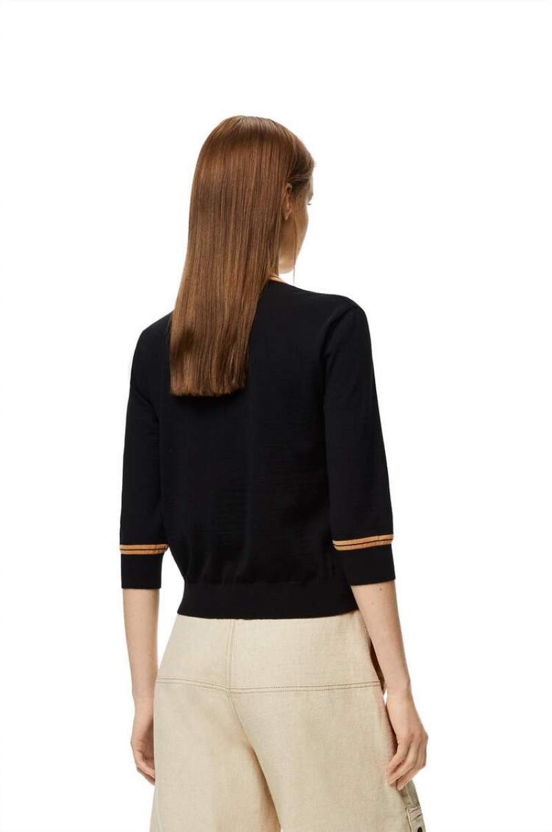 Prendas De Punto Loewe LOEWE cropped cardigan in wool Mujer Negras Beige | 578IGYKUA