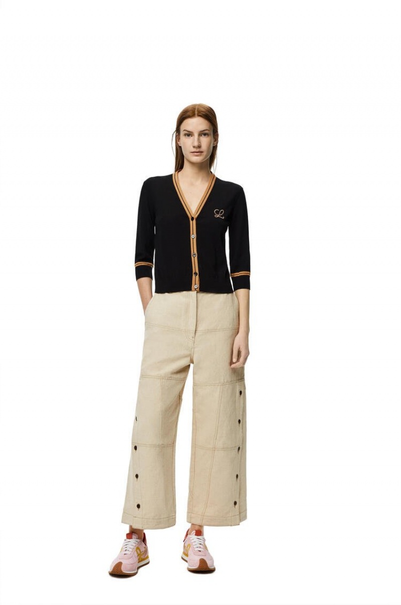 Prendas De Punto Loewe LOEWE cropped cardigan in wool Mujer Negras Beige | 578IGYKUA