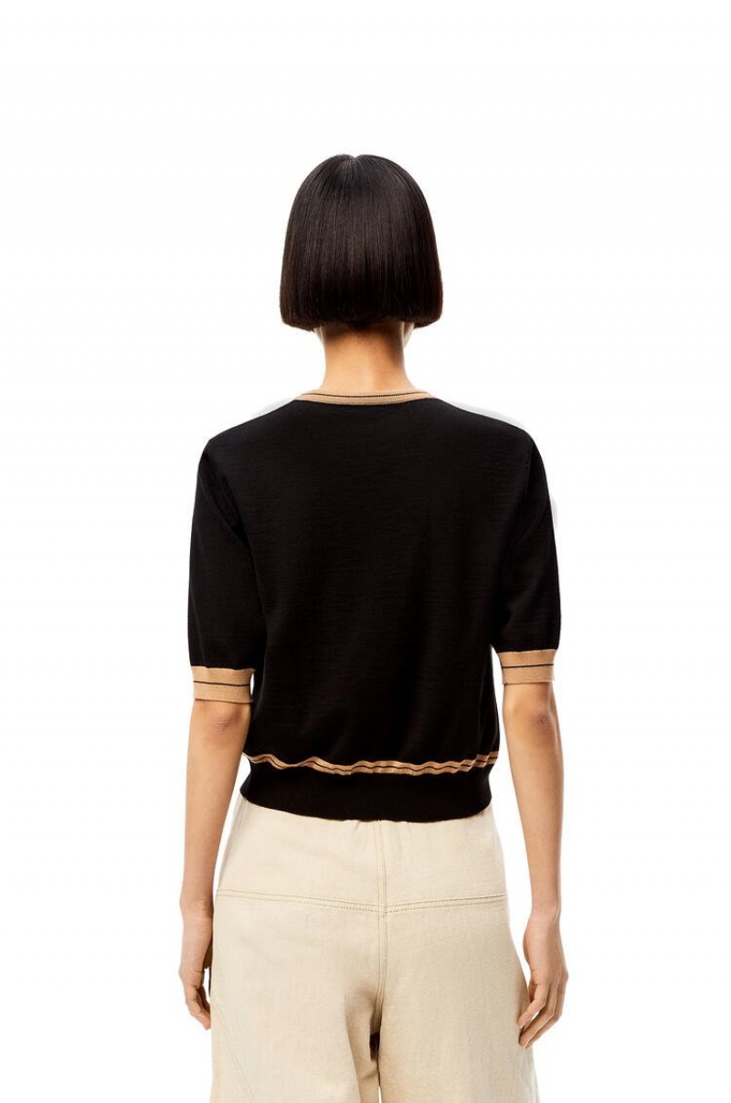 Prendas De Punto Loewe LOEWE cropped sweater in wool Mujer Negras Beige | 641HIROCK