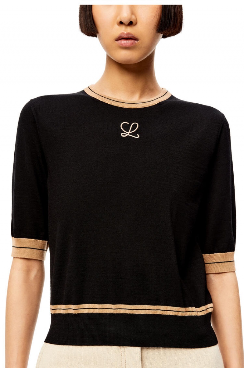 Prendas De Punto Loewe LOEWE cropped sweater in wool Mujer Negras Beige | 641HIROCK