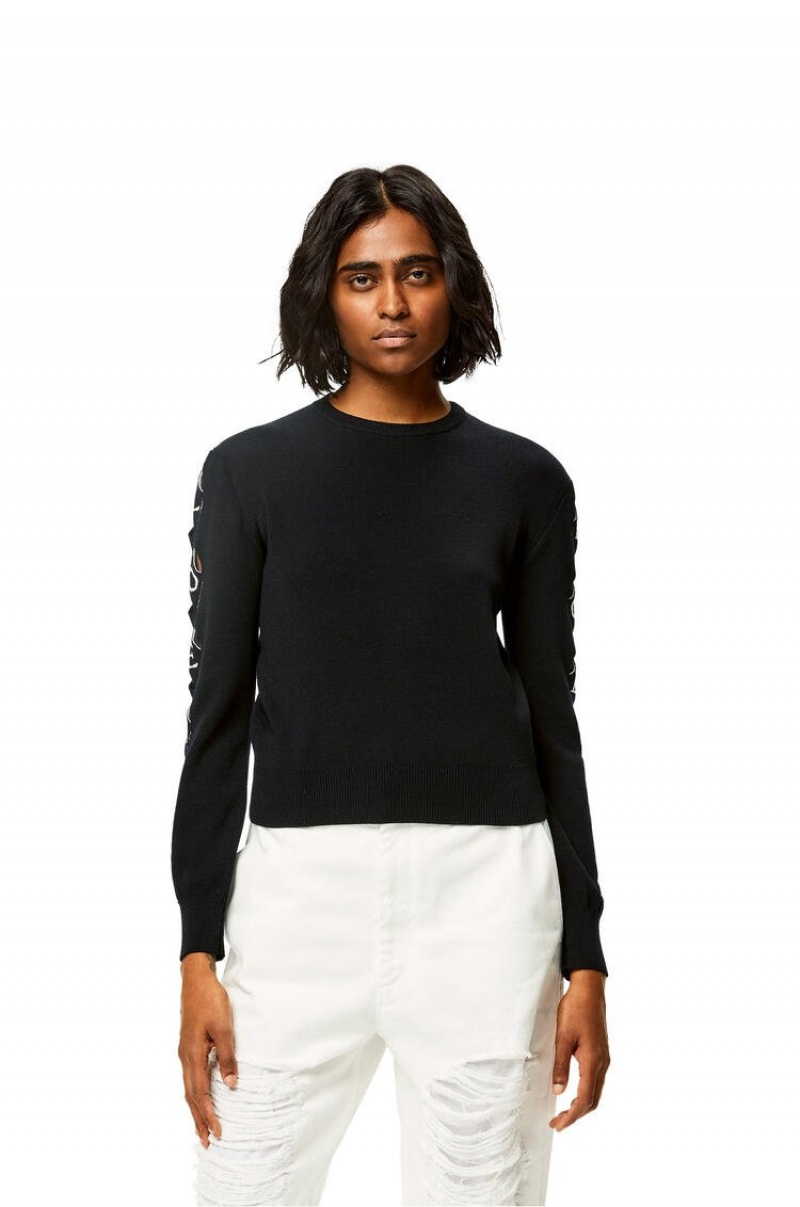 Prendas De Punto Loewe LOEWE cut-out sweater in wool Mujer Negras | 745IURZKT