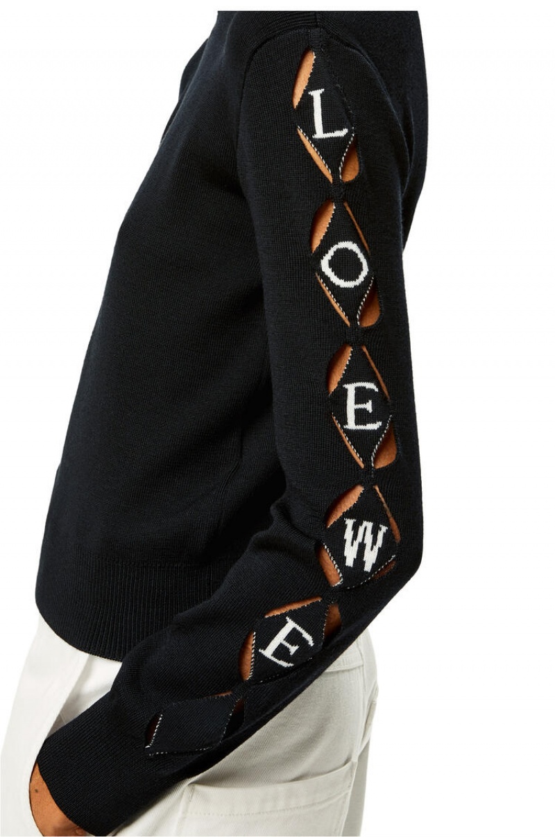 Prendas De Punto Loewe LOEWE cut-out sweater in wool Mujer Negras | 745IURZKT