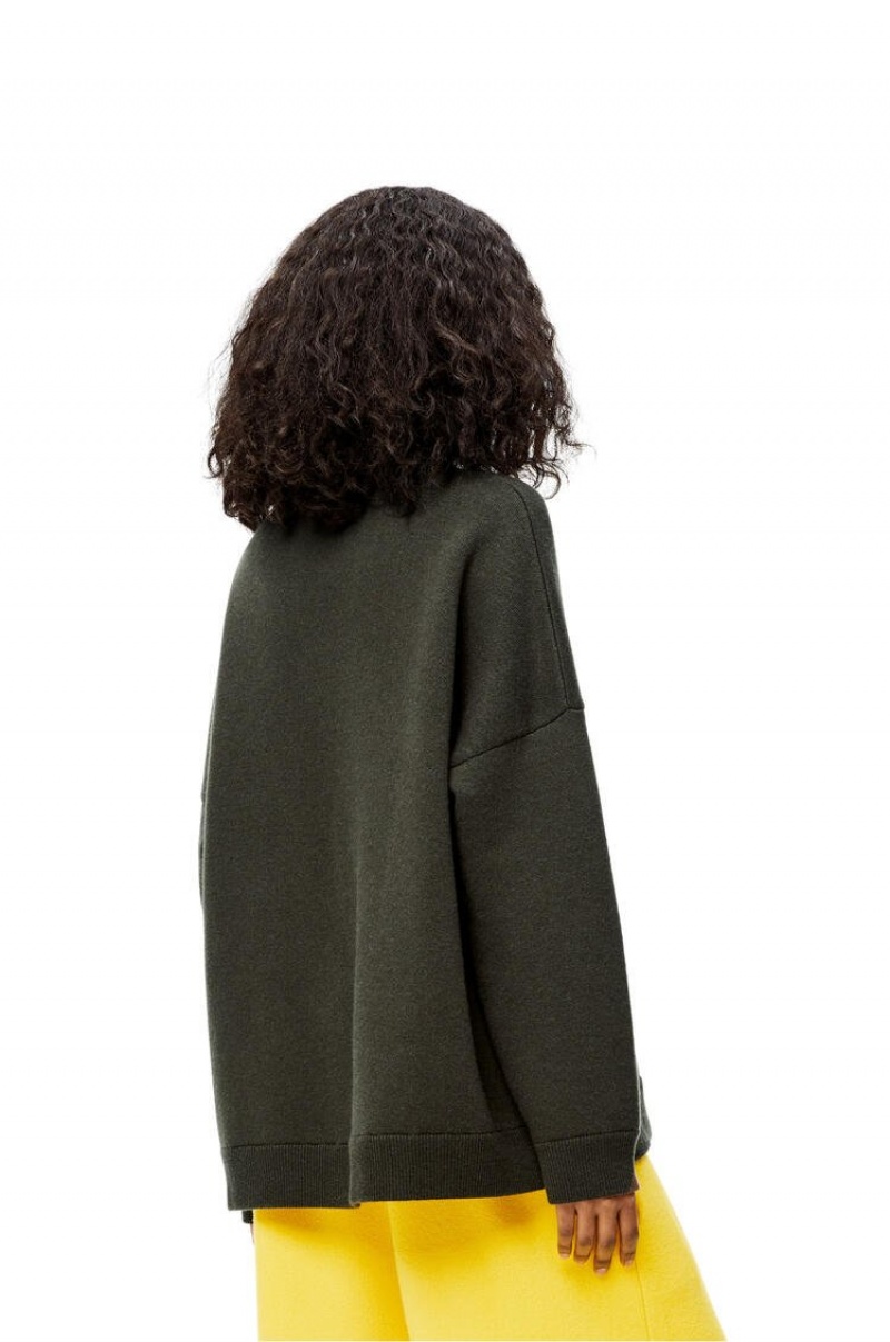 Prendas De Punto Loewe Oversize crewneck sweater in cashmere Mujer Kaki Verde | 324MWGRQD