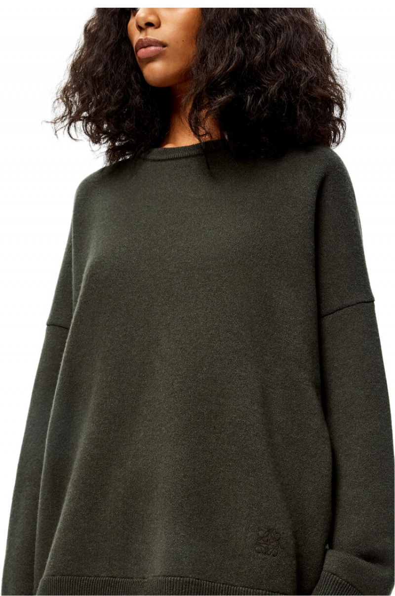 Prendas De Punto Loewe Oversize crewneck sweater in cashmere Mujer Kaki Verde | 324MWGRQD