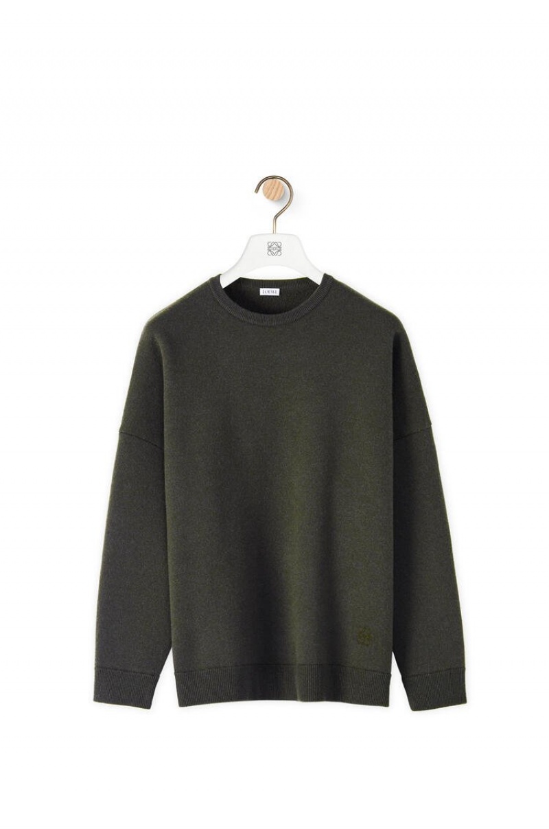 Prendas De Punto Loewe Oversize crewneck sweater in cashmere Mujer Kaki Verde | 324MWGRQD