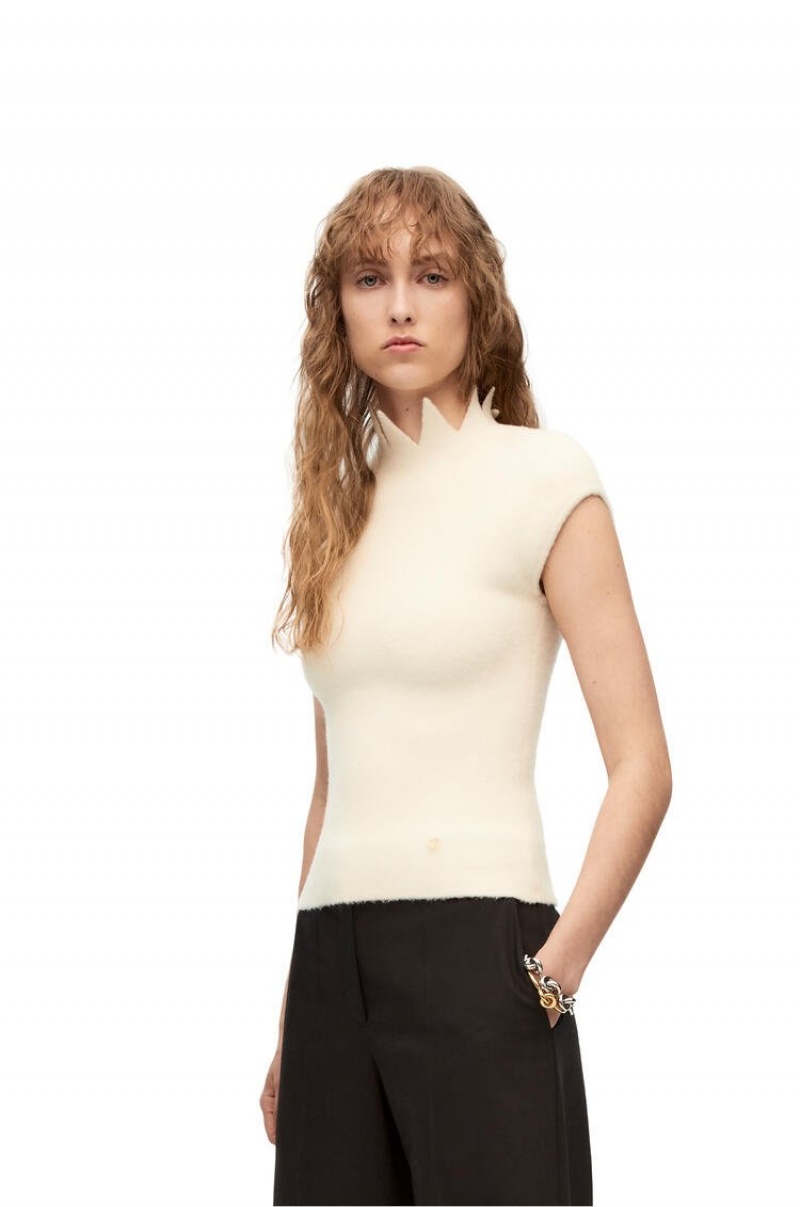 Prendas De Punto Loewe Pointy collar top in wool Mujer Blancas | 256IYZSFD