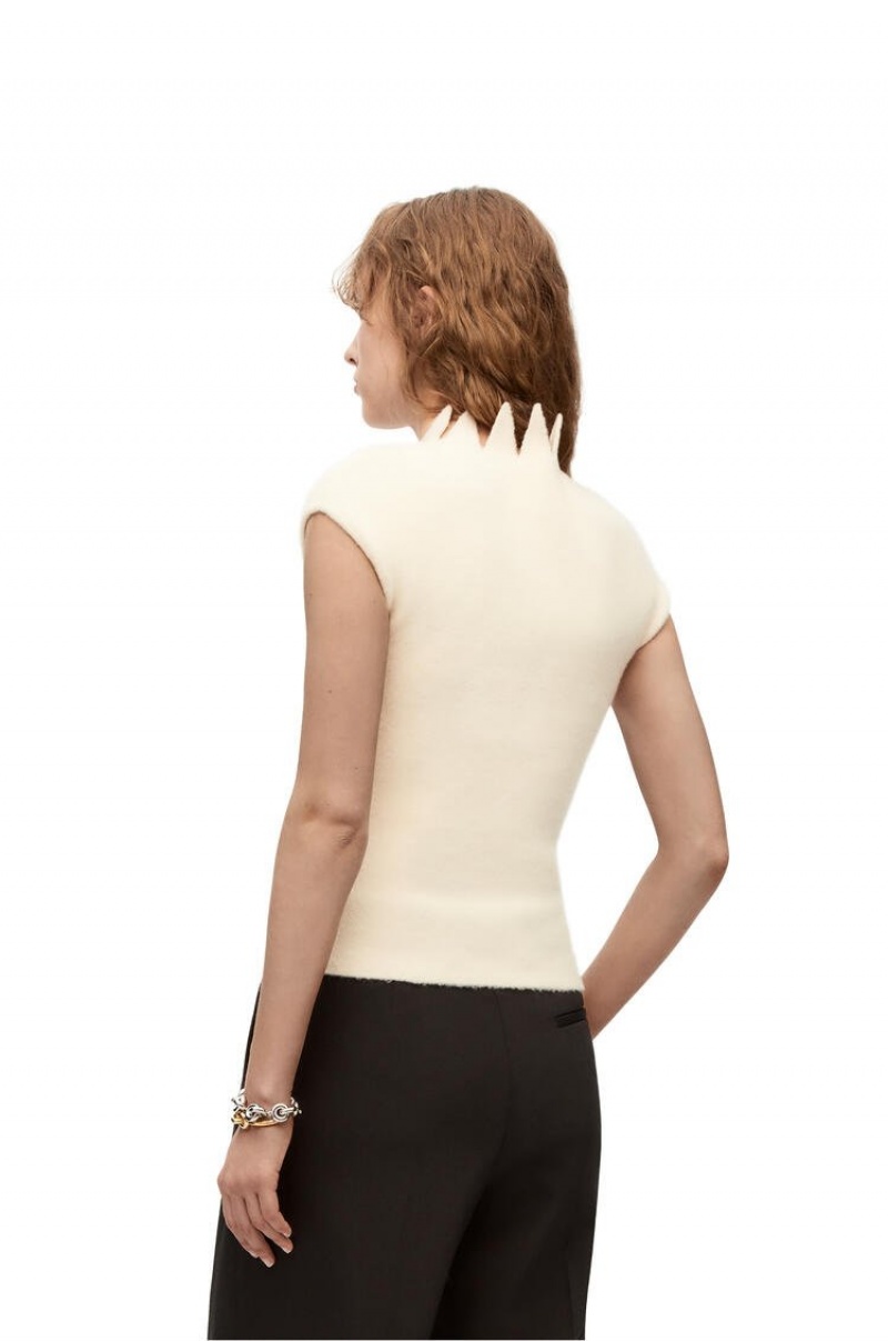 Prendas De Punto Loewe Pointy collar top in wool Mujer Blancas | 256IYZSFD