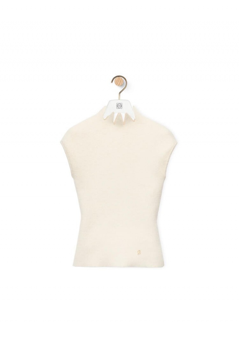 Prendas De Punto Loewe Pointy collar top in wool Mujer Blancas | 256IYZSFD