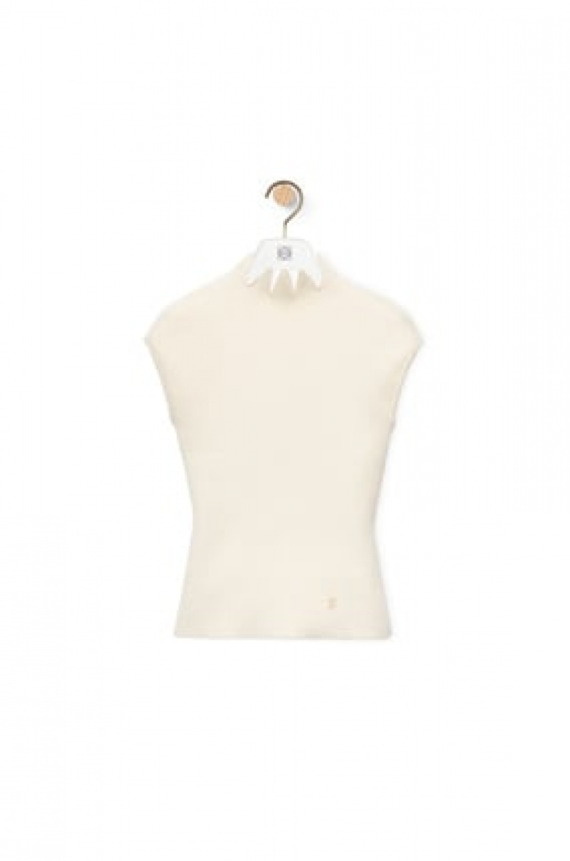 Prendas De Punto Loewe Pointy collar top in wool Mujer Blancas | 256IYZSFD