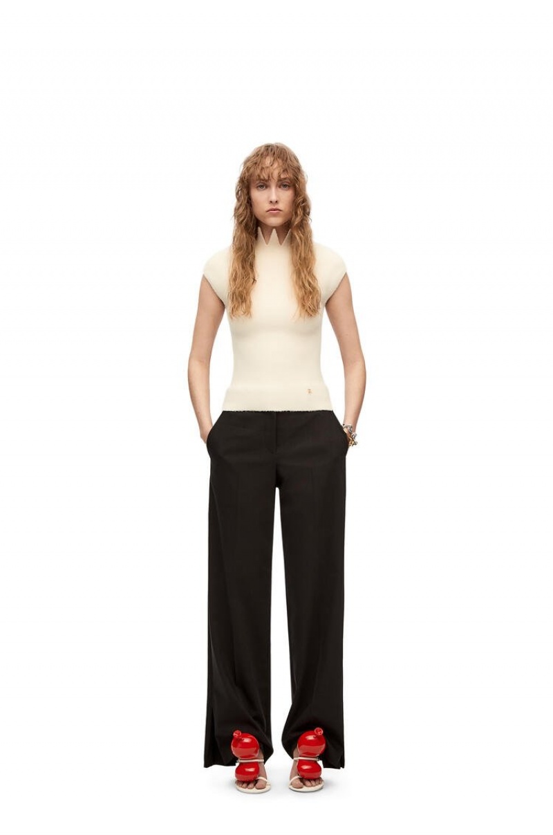 Prendas De Punto Loewe Pointy collar top in wool Mujer Blancas | 256IYZSFD