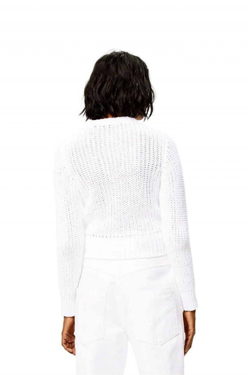 Prendas De Punto Loewe Ripped chain sweater in hem and linen Mujer Blancas | 742AXHIQC