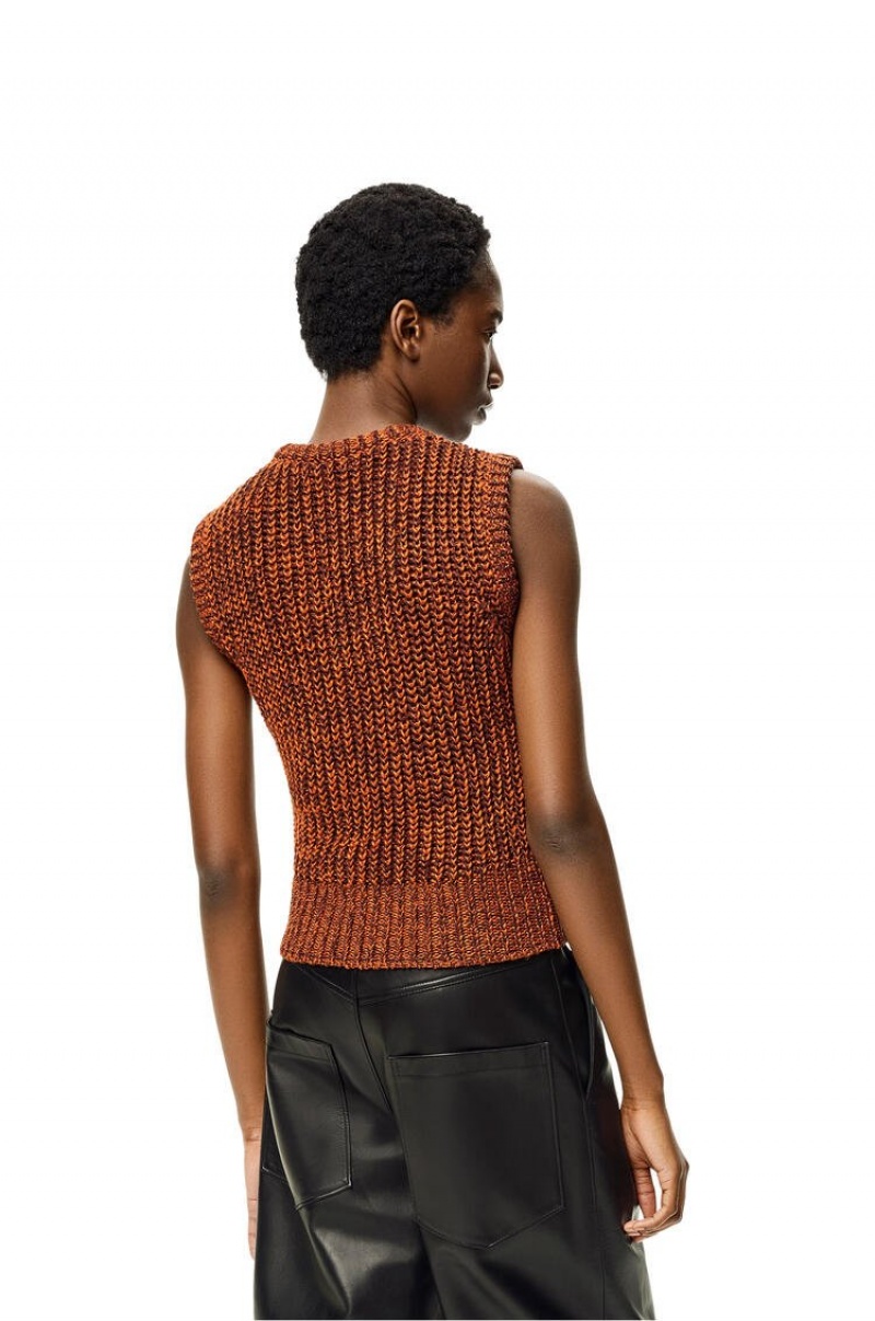 Prendas De Punto Loewe Ripped chain vest in hemp and linen Mujer Marrones | 260KMFHNI