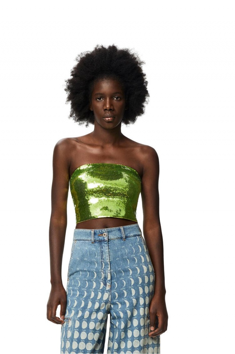 Prendas De Punto Loewe Sequin bustier top in viscose Mujer Verde | 385NKTGOQ