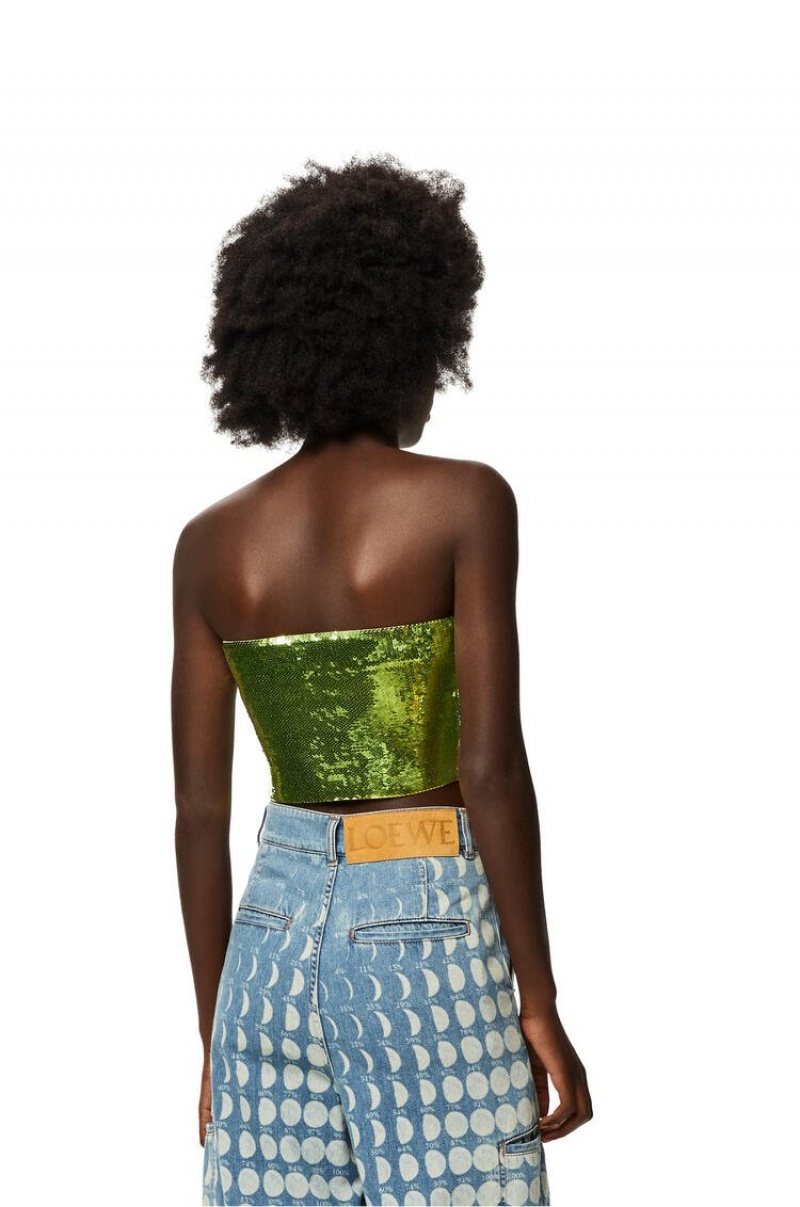 Prendas De Punto Loewe Sequin bustier top in viscose Mujer Verde | 385NKTGOQ