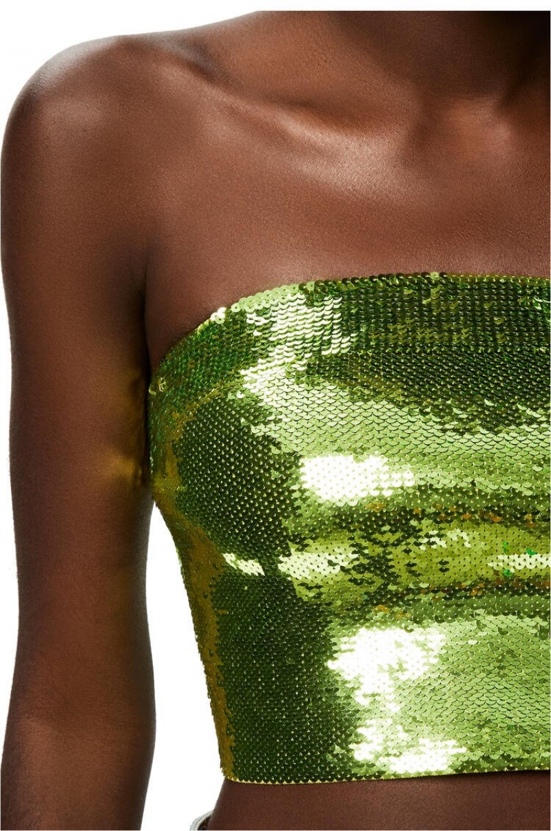 Prendas De Punto Loewe Sequin bustier top in viscose Mujer Verde | 385NKTGOQ