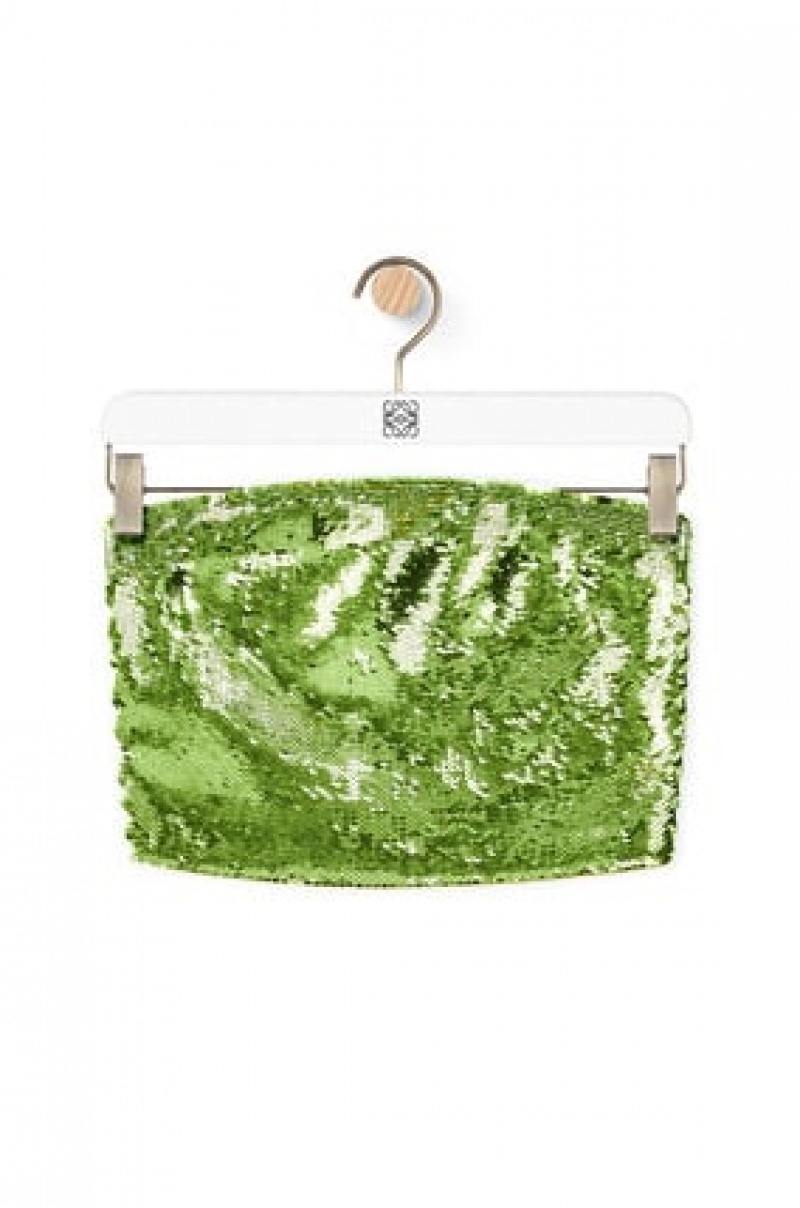 Prendas De Punto Loewe Sequin bustier top in viscose Mujer Verde | 385NKTGOQ