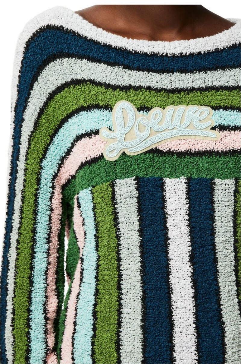 Prendas De Punto Loewe Stripe embroidered sweater in cotton Mujer Verde | 586QMOPRW