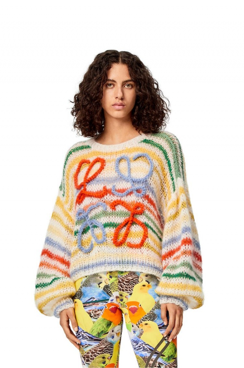 Prendas De Punto Loewe Stripe sweater in mohair Mujer Blancas Multicolor | 973LIDCVT