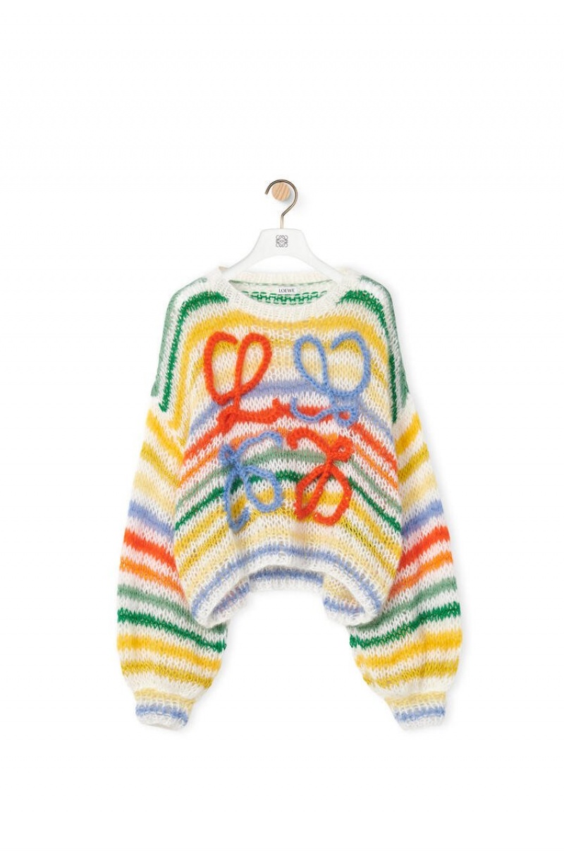 Prendas De Punto Loewe Stripe sweater in mohair Mujer Blancas Multicolor | 973LIDCVT