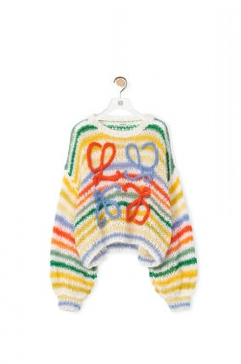 Prendas De Punto Loewe Stripe sweater in mohair Mujer Blancas Multicolor | 973LIDCVT