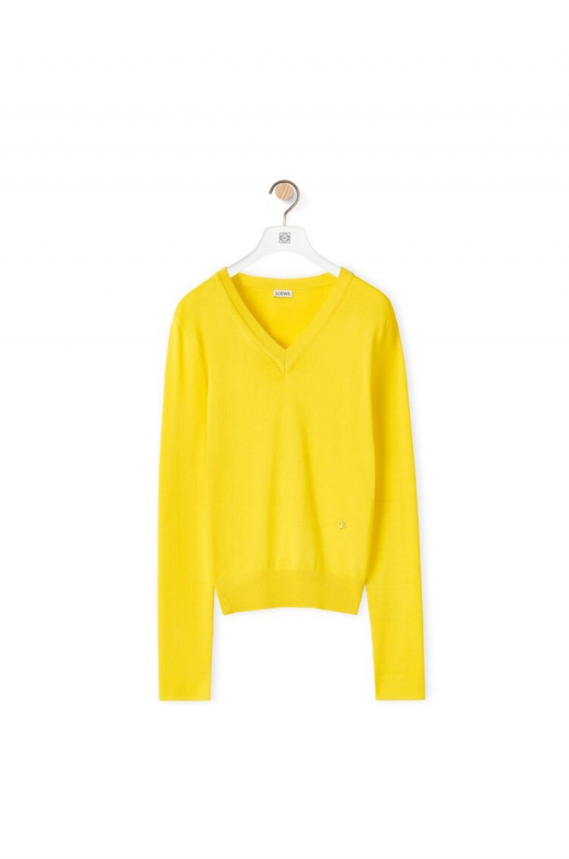 Prendas De Punto Loewe V-neck sweater in viscose Mujer Limón | 527OPJBGC