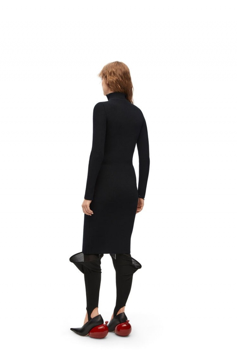 Prendas De Punto Loewe Zip up midi dress in wool Mujer Negras | 901QKLJID