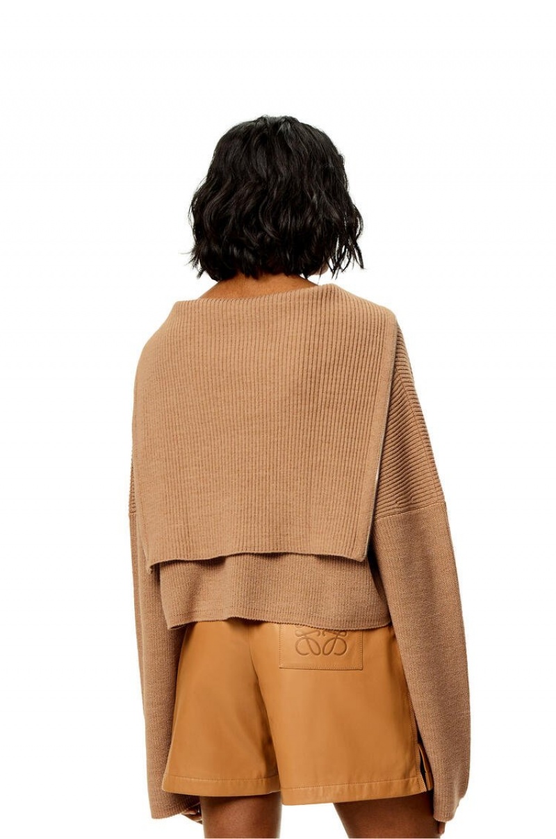 Prendas De Punto Loewe Zip-up sweater in wool Mujer Beige | 417RCHDVI