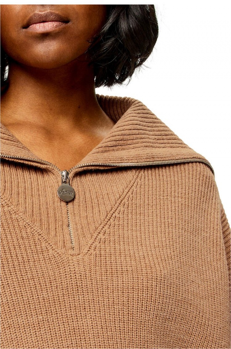 Prendas De Punto Loewe Zip-up sweater in wool Mujer Beige | 417RCHDVI