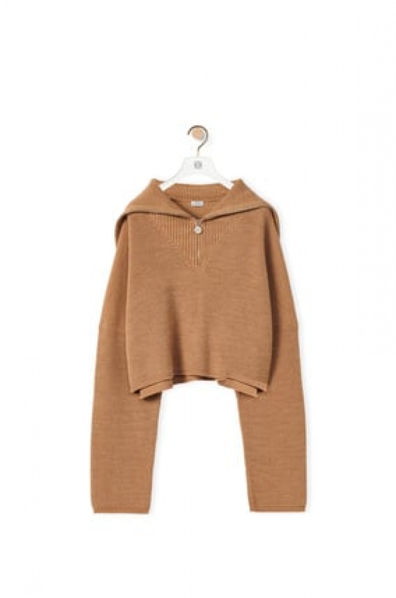 Prendas De Punto Loewe Zip-up sweater in wool Mujer Beige | 417RCHDVI