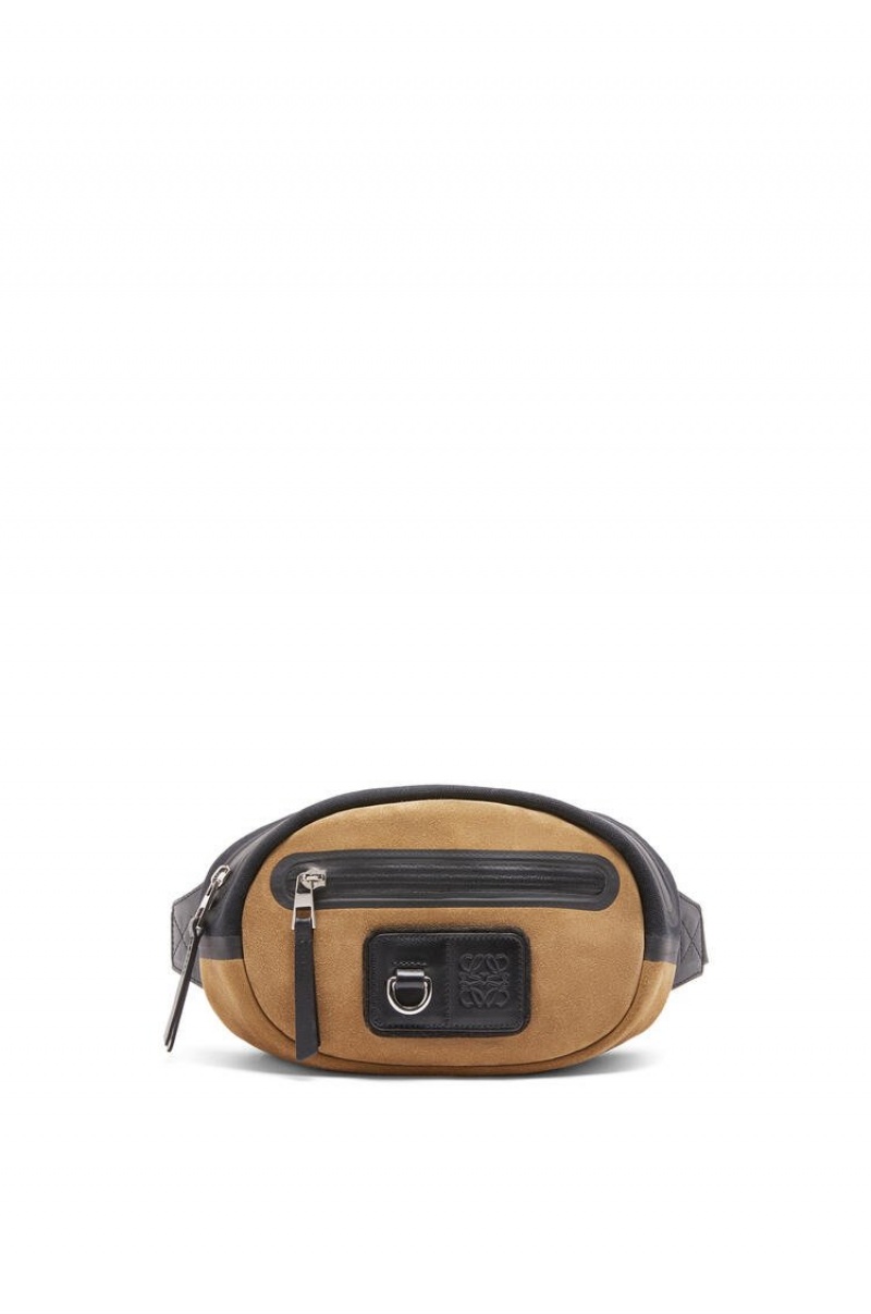 Riñonera Loewe Round bumbag in recycled canvas and suede Hombre Negras Doradas Oscuro | 893IKSUYG