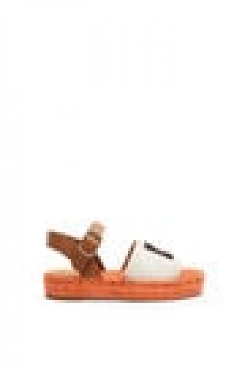 Sandalias Loewe Anagram espadrille in canvas and calfskin Mujer Natural / Tangerine | 846XBRQGH