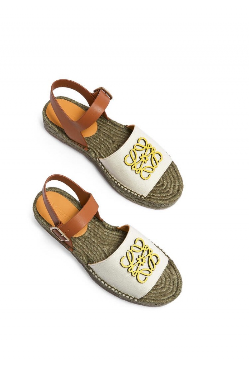 Sandalias Loewe Anagram espadrille in canvas and calfskin Mujer Amarillo | 781CSHPOD