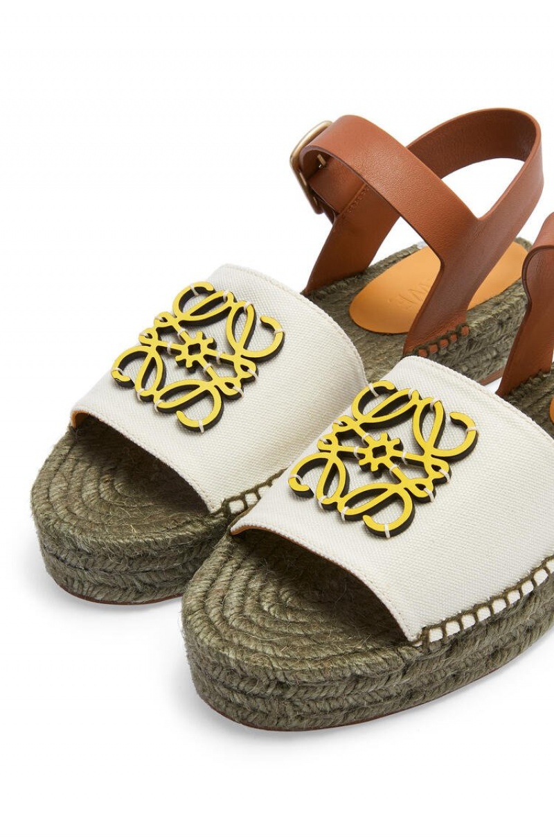 Sandalias Loewe Anagram espadrille in canvas and calfskin Mujer Amarillo | 781CSHPOD