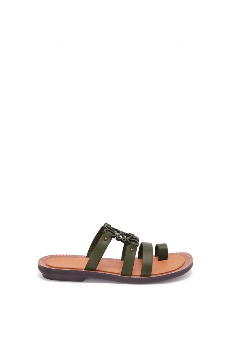 Sandalias Loewe Anagram mule in calfskin Mujer Verde Oscuro | 967CEWMYT