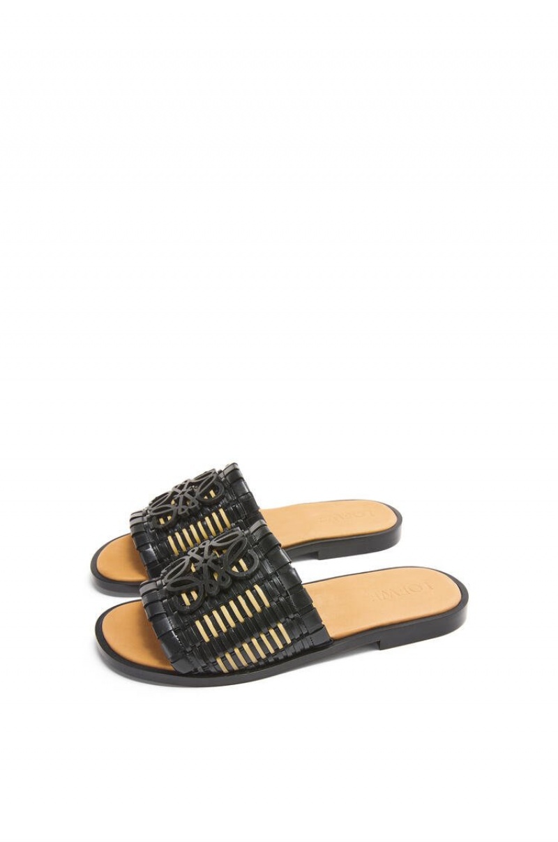 Sandalias Loewe Anagram woven slide in calfskin Mujer Negras | 249DHQZLA