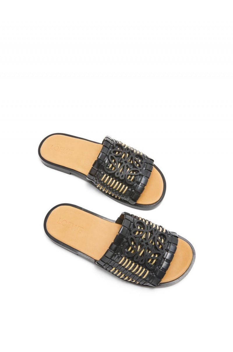 Sandalias Loewe Anagram woven slide in calfskin Mujer Negras | 249DHQZLA