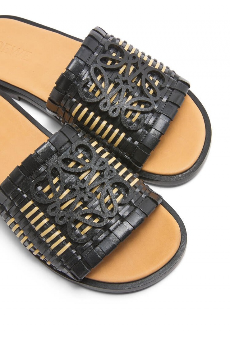 Sandalias Loewe Anagram woven slide in calfskin Mujer Negras | 249DHQZLA