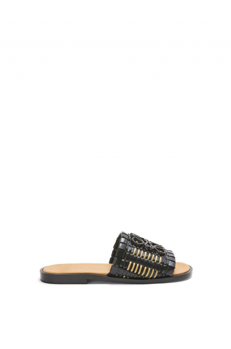 Sandalias Loewe Anagram woven slide in calfskin Mujer Negras | 249DHQZLA