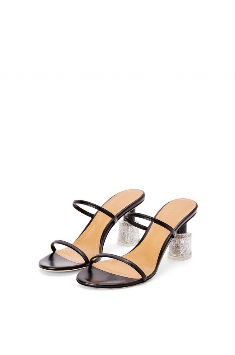 Sandalias Loewe Nail polish sandal in goatskin Mujer Negras Plateadas | 563VKNAOD