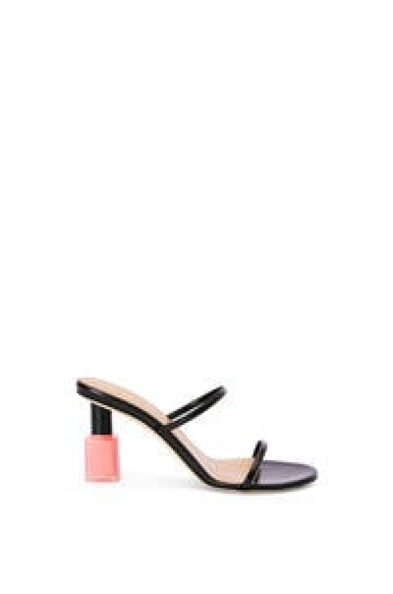 Sandalias Loewe Nail polish sandal in goatskin Mujer Negras Plateadas | 563VKNAOD