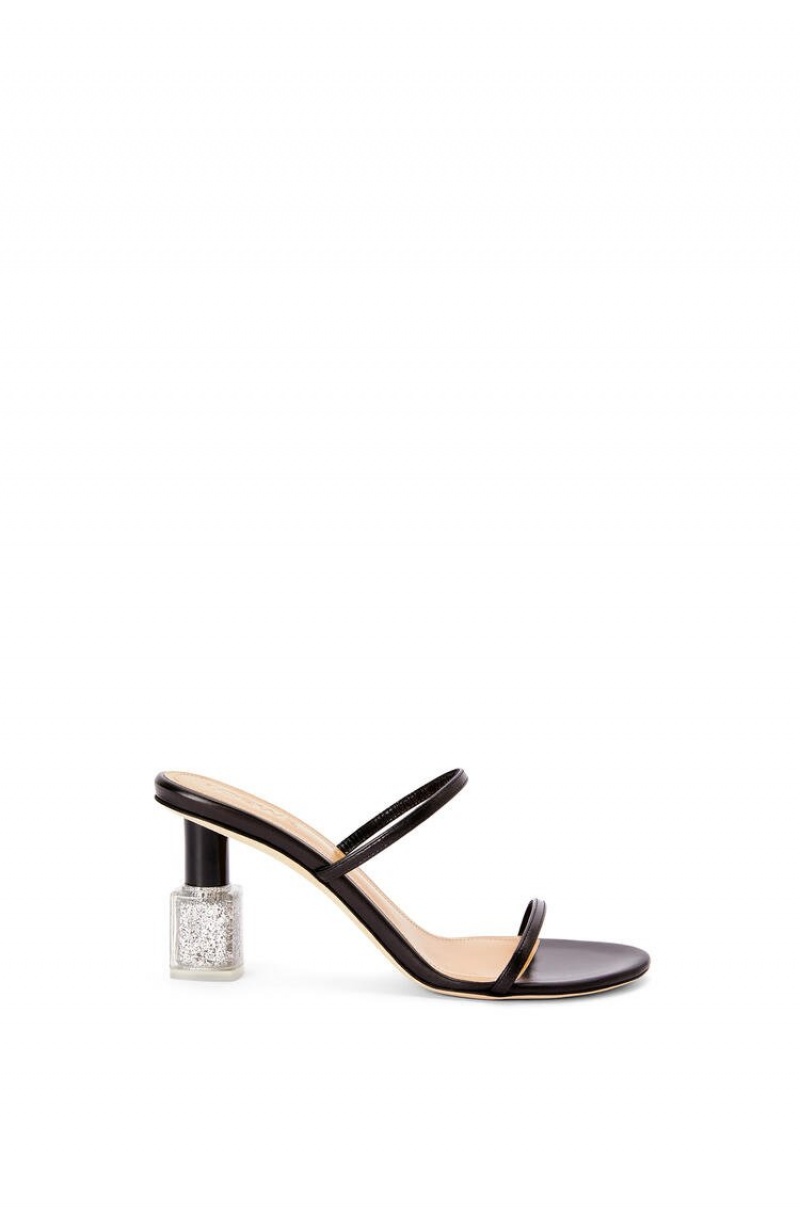 Sandalias Loewe Nail polish sandal in goatskin Mujer Negras Plateadas | 563VKNAOD