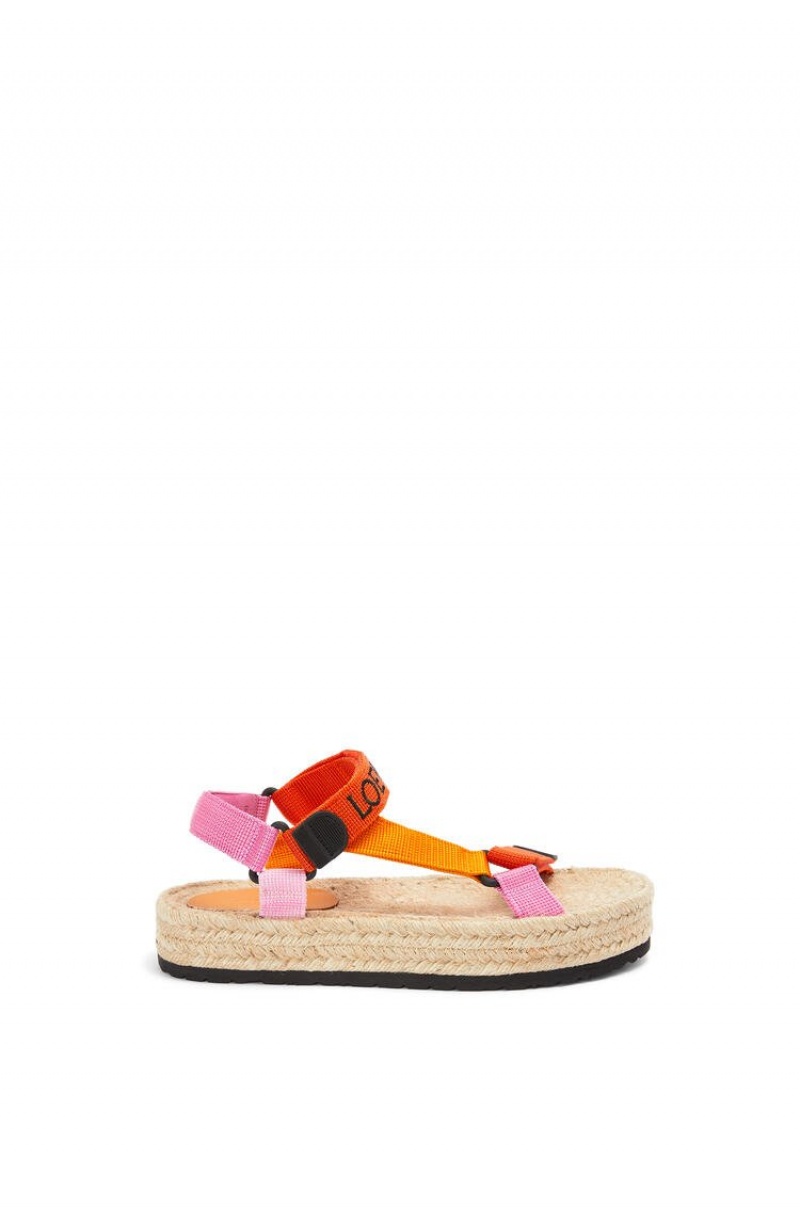 Sandalias Loewe Tiras espadrille in nylon Mujer Naranjas Multicolor | 241QVWJCH