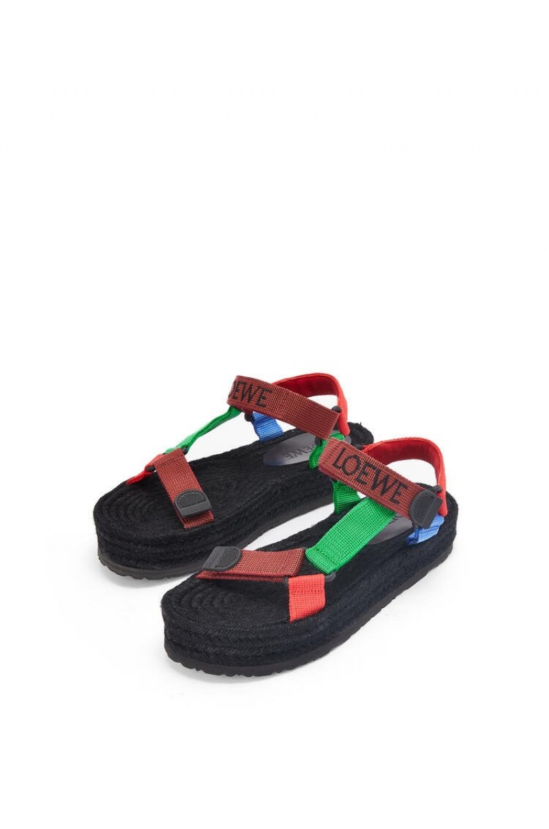 Sandalias Loewe Tiras espadrille in nylon Mujer Rojas Multicolor | 072ZFDXNY